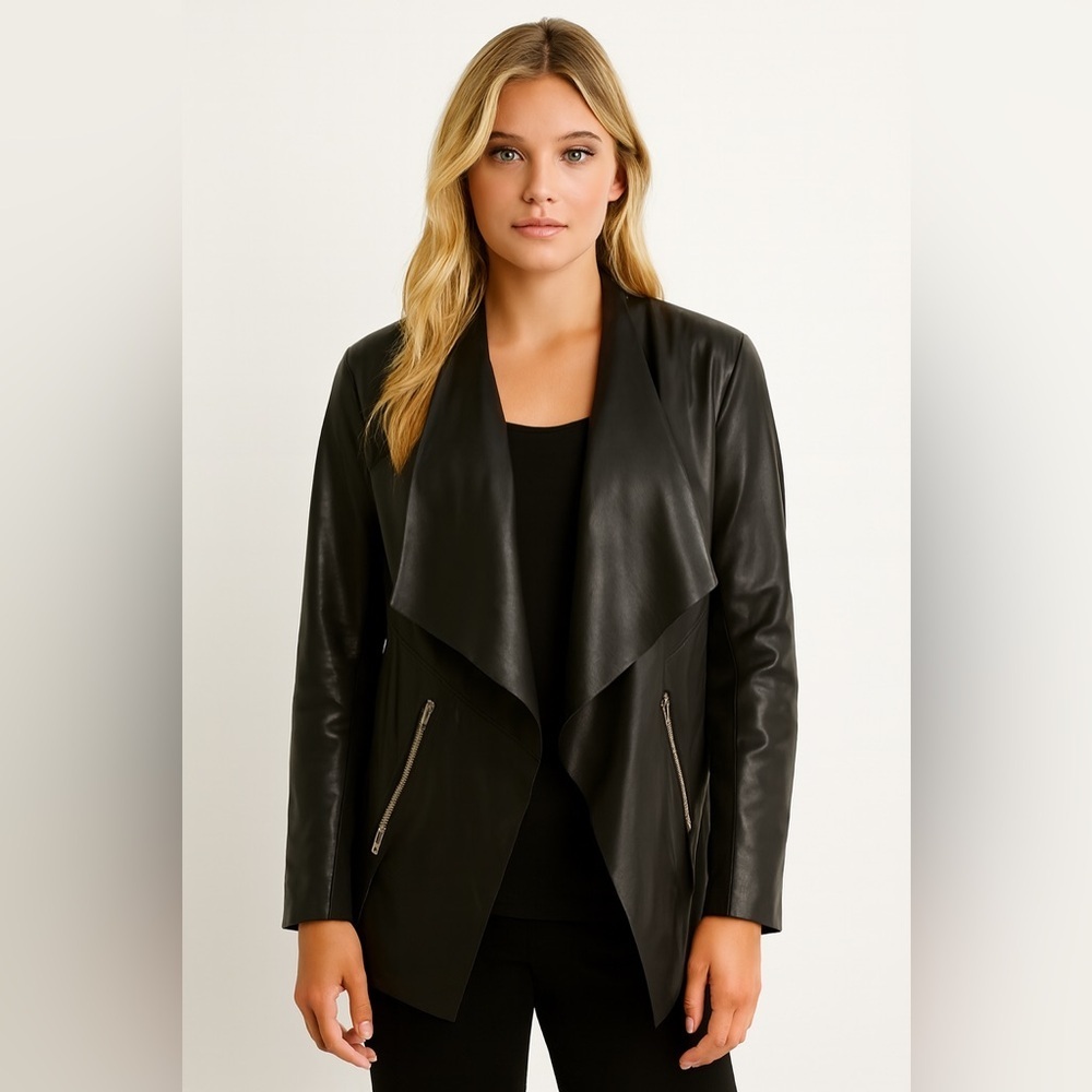 Dynamite Black Faux Leather Open Front Jacket